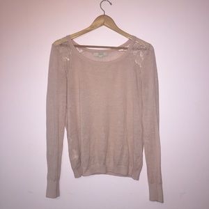 LOFT Blush sweater with Lace Shoulder Details